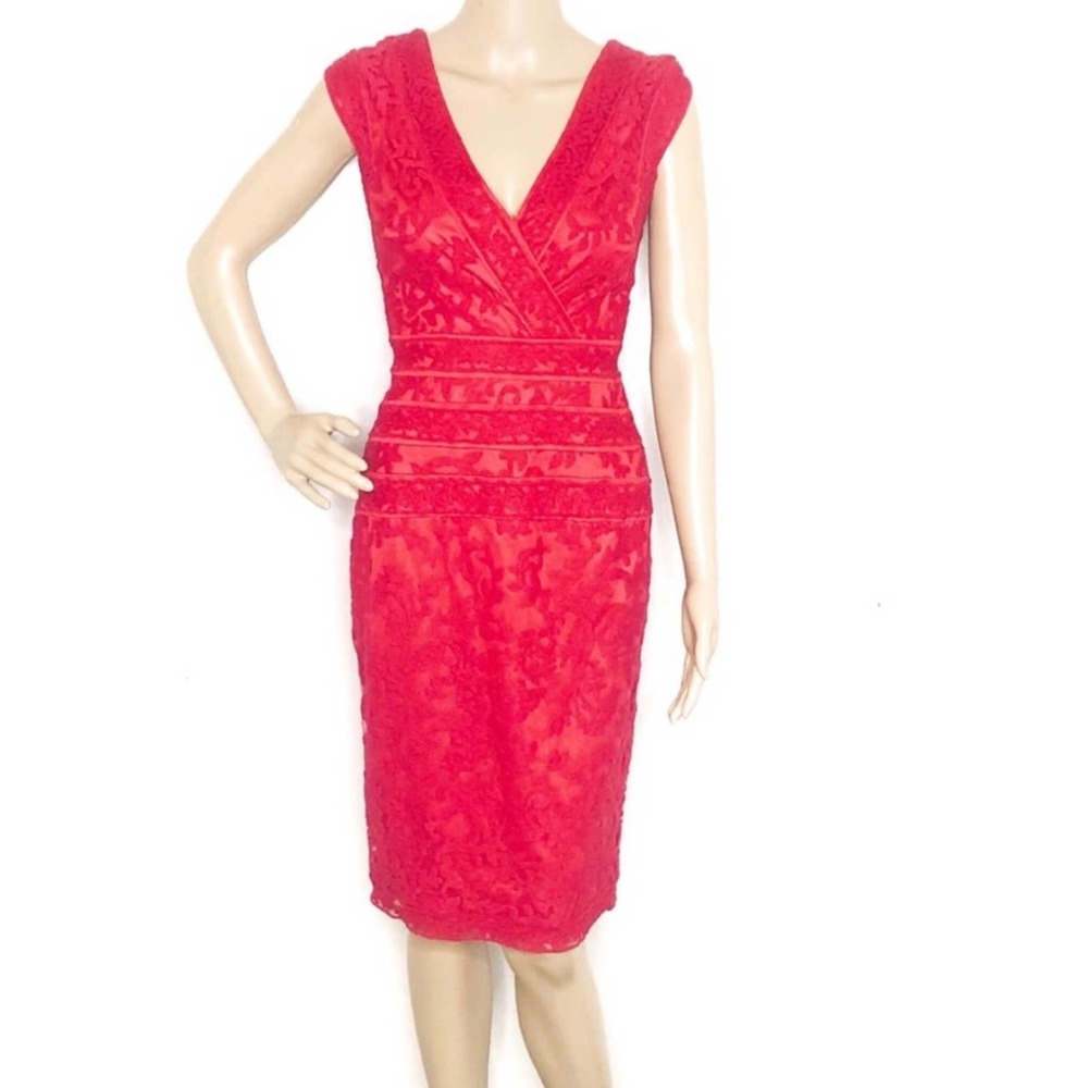 Vintage Tadashi Red Lace Cocktail Dress Sz 8 Sleeveless Sexy Party Elegant